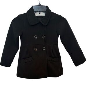 Me Jane Soft Warm Double Breasted Black Coat with Ivory Faux Fur Lining